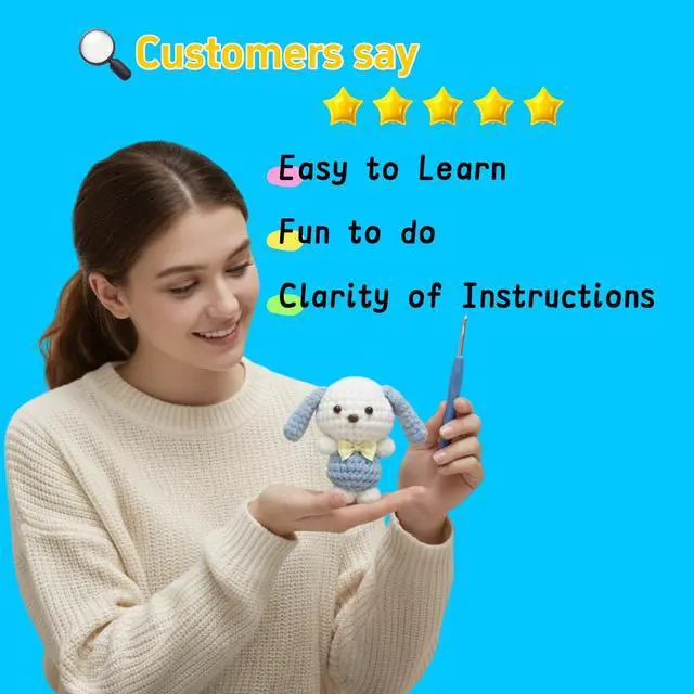 Alt view image 5 of 6 - Crochet Kit for Beginners, Amigurumi Puppy Crochet Starter Kit with Step-by-Step Video Tutorials, Complete DIY Craft Kit Gift for Adults & Teens
