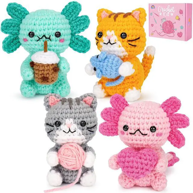 Main image of Crochet Kit for Beginners, Axolotls & Cat Crochet Kit for Adults Beginner, Complete Crochet Animals Starter Kit with Step-by-Step Video Tutorials, Easy Knitting Kit Cat Crafts Gifts