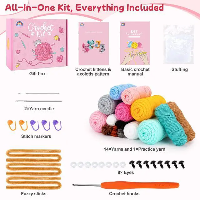 Alt view image 3 of 7 - Crochet Kit for Beginners, Axolotls & Cat Crochet Kit for Adults Beginner, Complete Crochet Animals Starter Kit with Step-by-Step Video Tutorials, Easy Knitting Kit Cat Crafts Gifts