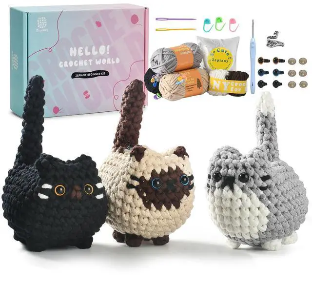 Main image of Crochet Kit for Beginners, Crochet Cat Beginner Crochet Kit for Adults, Amigurumi Crochet Animals Cat Crafts Crochet Kits, Easy Knitting Kit Galentines Day
