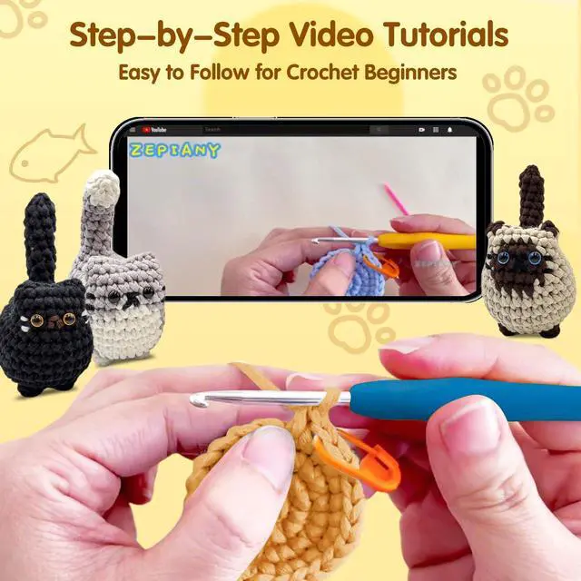 Alt view image 3 of 6 - Crochet Kit for Beginners, Crochet Cat Beginner Crochet Kit for Adults, Amigurumi Crochet Animals Cat Crafts Crochet Kits, Easy Knitting Kit Galentines Day