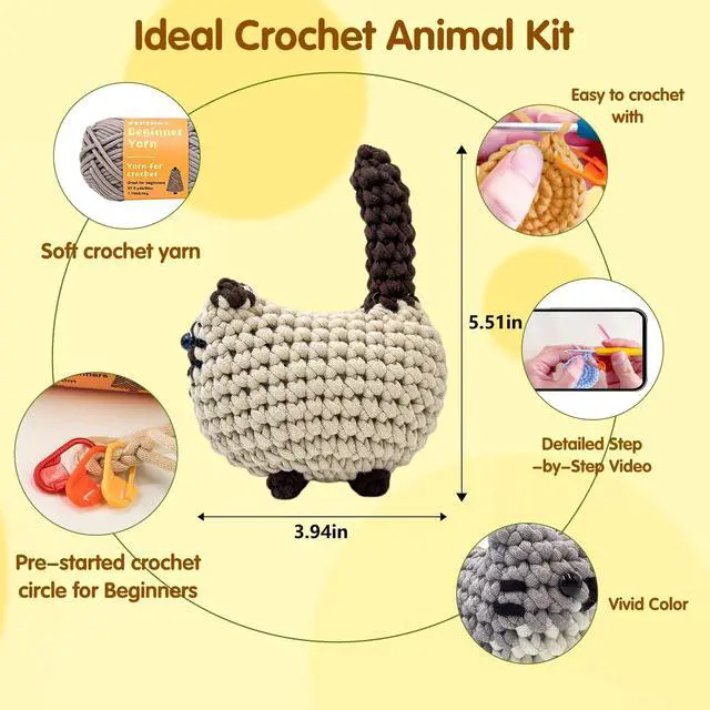 Alt view image 4 of 6 - Crochet Kit for Beginners, Crochet Cat Beginner Crochet Kit for Adults, Amigurumi Crochet Animals Cat Crafts Crochet Kits, Easy Knitting Kit Galentines Day