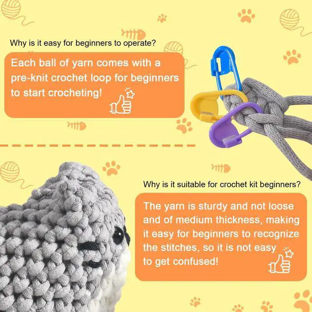 Alt view image 6 of 6 - Crochet Kit for Beginners, Crochet Cat Beginner Crochet Kit for Adults, Amigurumi Crochet Animals Cat Crafts Crochet Kits, Easy Knitting Kit Galentines Day