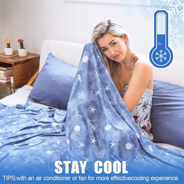 Alt view image 4 of 7 - Cooling Throw Blanket with Double Sided Cold Effect, Lightweight Breathable Summer Coastal Theme Bed Blanket, Transfer Heat to Keep Body Cool for Hot Sleepers Night Sweats,50"x70"