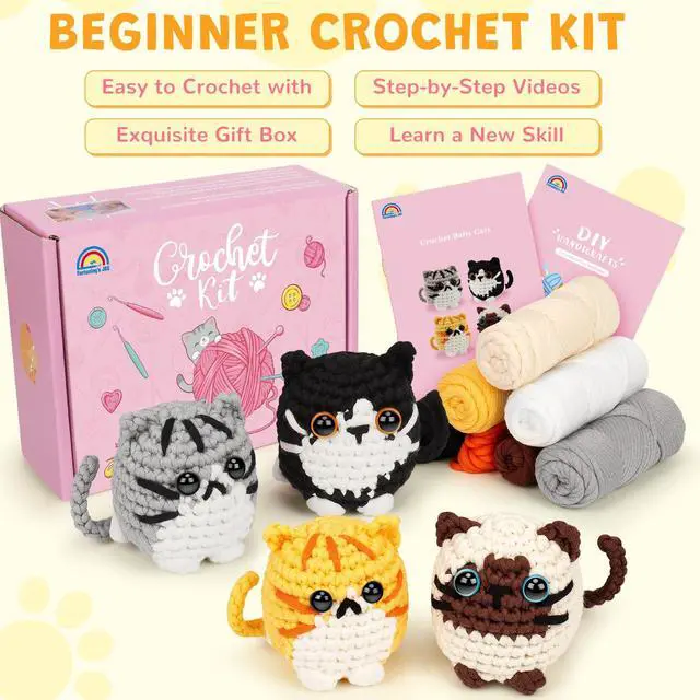 Alt view image 6 of 7 - Crochet Kit for Beginners, 4-Pack Adorable Cat Crochet Kits, Beginner Crochet Kit for Adults Kid, Crochet Animal Kit for Starter w/ Step-by-Step Video Tutorials, Crochet Gifts for Cat Lovers