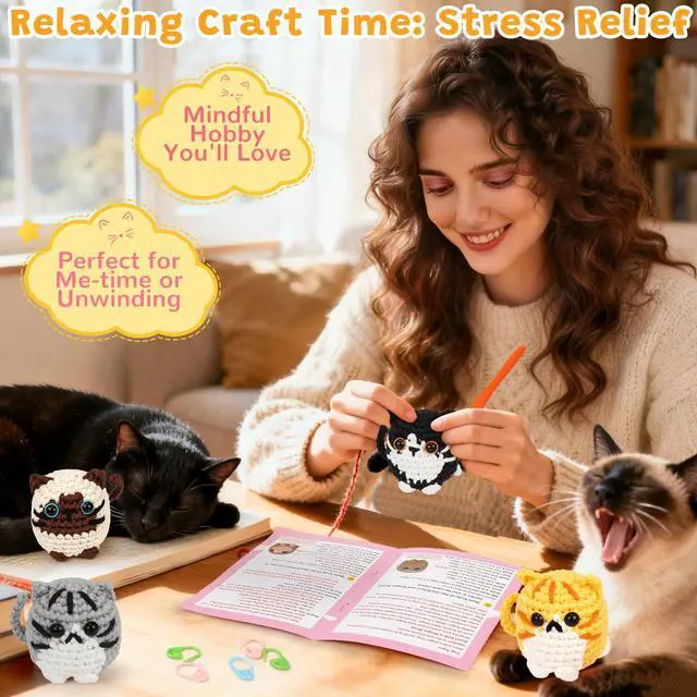 Alt view image 5 of 7 - Crochet Kit for Beginners, 4-Pack Adorable Cat Crochet Kits, Beginner Crochet Kit for Adults Kid, Crochet Animal Kit for Starter w/ Step-by-Step Video Tutorials, Crochet Gifts for Cat Lovers