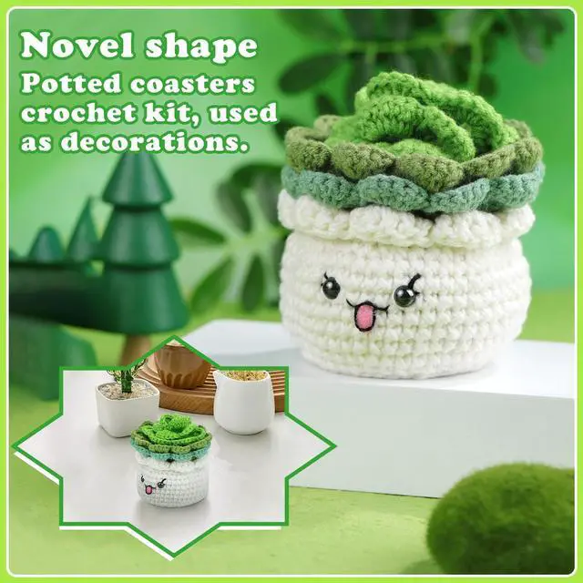 Alt view image 6 of 7 - Crochet Kit for Beginners, 3PCS Coasters Potted Plants Crochet Starter Kit for Beginners Adults, Knitting Kit with Step-by-Step Video Tutorials and Crochet Yarns for DIY Christmas Decoration