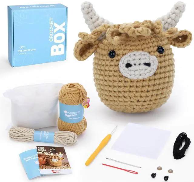 Main image of Kit for Beginners: Highland Cow Crochet Kit, Learn to Crochet, Include Easy Knitting Soft Yarn, Step-by-Step Video Tutorial, Hook, Holiday Birthday Gift for Adults and Teen(30%+ Yarn)