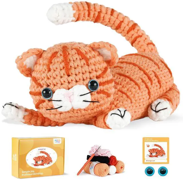 Main image of Crochet kit for Beginners Adults, Learn to Crochet, Include Easy Knitting Soft Yarn, Step-by-Step Video Tutorial, Hook, Holiday Birthday Gift (Orange cat)
