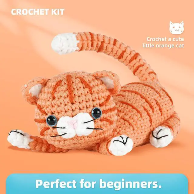 Alt view image 2 of 7 - Crochet kit for Beginners Adults, Learn to Crochet, Include Easy Knitting Soft Yarn, Step-by-Step Video Tutorial, Hook, Holiday Birthday Gift (Orange cat)