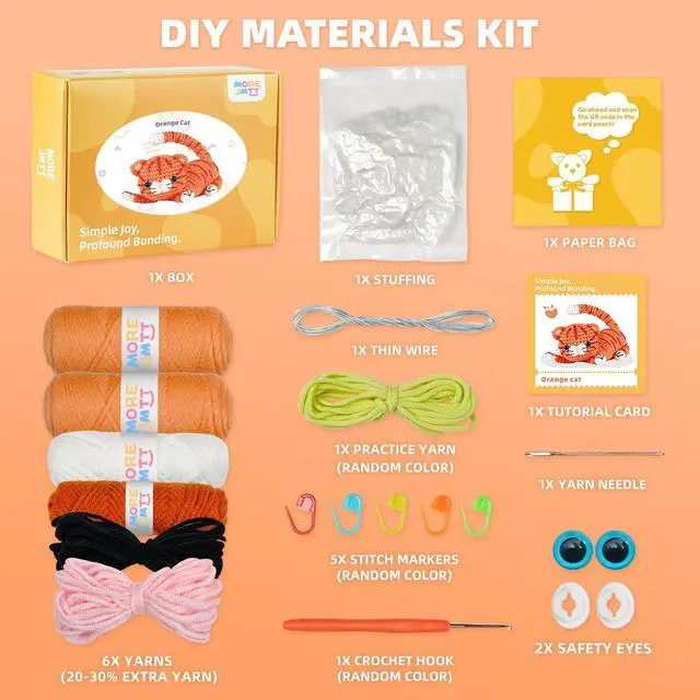 Alt view image 3 of 7 - Crochet kit for Beginners Adults, Learn to Crochet, Include Easy Knitting Soft Yarn, Step-by-Step Video Tutorial, Hook, Holiday Birthday Gift (Orange cat)