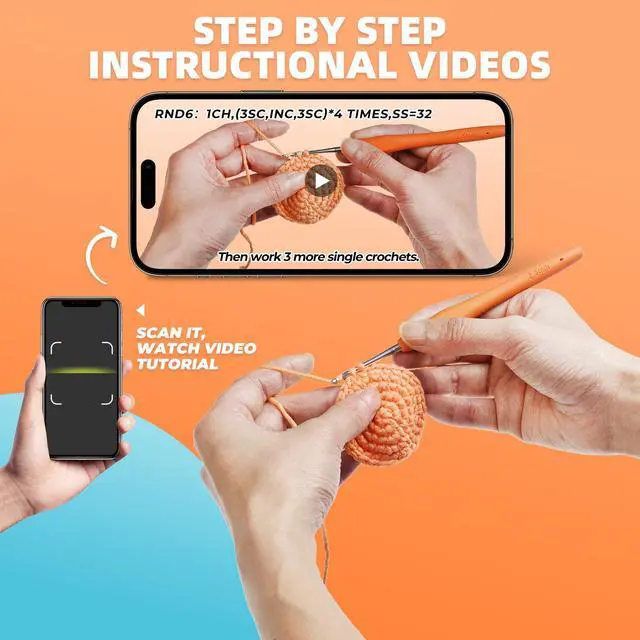 Alt view image 4 of 7 - Crochet kit for Beginners Adults, Learn to Crochet, Include Easy Knitting Soft Yarn, Step-by-Step Video Tutorial, Hook, Holiday Birthday Gift (Orange cat)