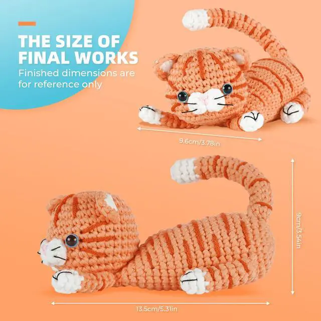 Alt view image 5 of 7 - Crochet kit for Beginners Adults, Learn to Crochet, Include Easy Knitting Soft Yarn, Step-by-Step Video Tutorial, Hook, Holiday Birthday Gift (Orange cat)