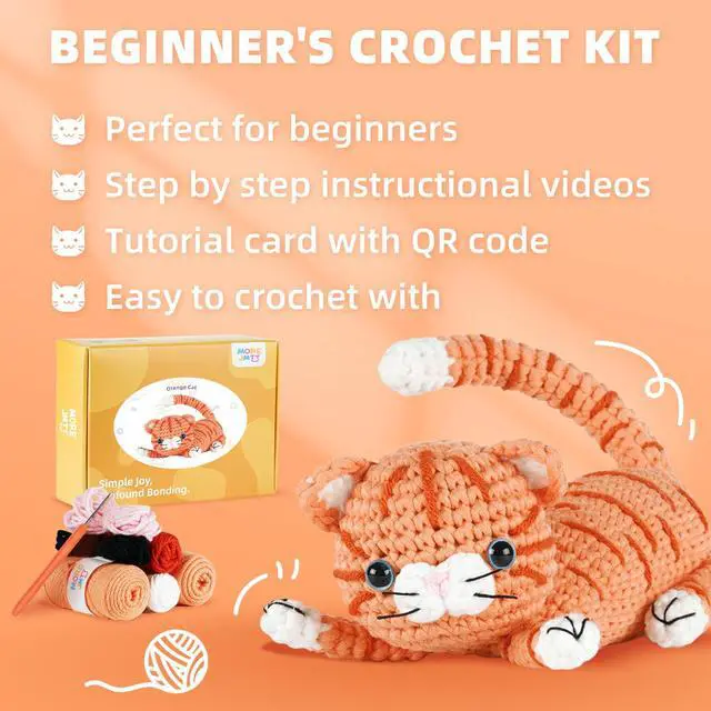 Alt view image 6 of 7 - Crochet kit for Beginners Adults, Learn to Crochet, Include Easy Knitting Soft Yarn, Step-by-Step Video Tutorial, Hook, Holiday Birthday Gift (Orange cat)
