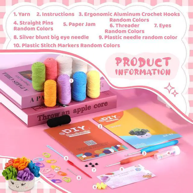 Alt view image 2 of 7 - Crochet Kit for Beginners, 6PCS Crochet Starter Kit, Potted Plant Coasters Crochet Kit with Step-by-Step Video Tutorials, Crochet Hooks, Learn to Crochet Kits for Adult Beginners
