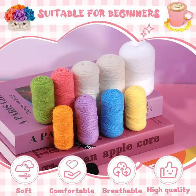 Alt view image 4 of 7 - Crochet Kit for Beginners, 6PCS Crochet Starter Kit, Potted Plant Coasters Crochet Kit with Step-by-Step Video Tutorials, Crochet Hooks, Learn to Crochet Kits for Adult Beginners