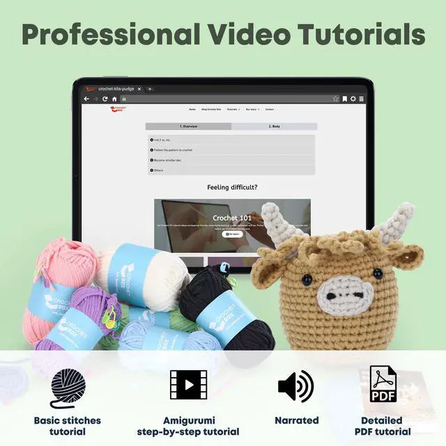 Alt view image 4 of 7 - Kit for Beginners: Highland Cow Crochet Kit, Learn to Crochet, Include Easy Knitting Soft Yarn, Step-by-Step Video Tutorial, Hook, Holiday Birthday Gift for Adults and Teen(30%+ Yarn)