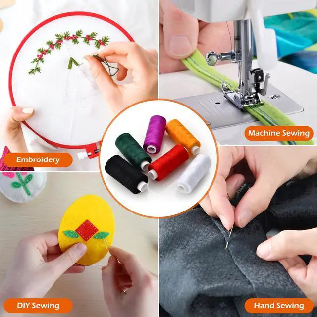 Alt view image 7 of 7 - 6 Pcs Sewing Thread Kit, 400 Yards Each Spool 402 Polyester Thread with Sewing Needle & Threader, Sewing Threads for Sewing Machine, Hand Stitching, Embroidery