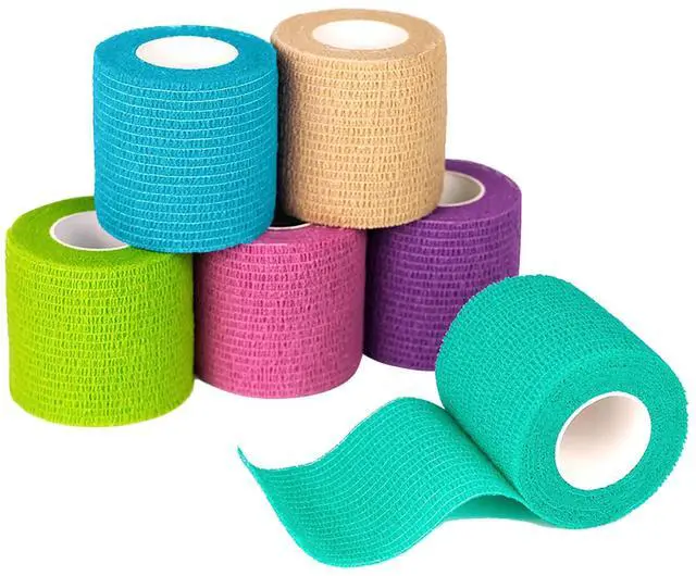 Main image of Self Adhesive Bandage Wrap, Medical Tape in First Aid Kit, Cohesive Bandages for Wounds Sport Vet, 2 Inches X 5 Yards 6 Rolls, Rainbow