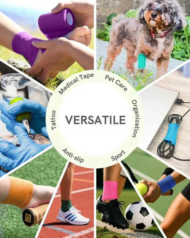 Alt view image 6 of 7 - Self Adhesive Bandage Wrap, Medical Tape in First Aid Kit, Cohesive Bandages for Wounds Sport Vet, 2 Inches X 5 Yards 6 Rolls, Rainbow