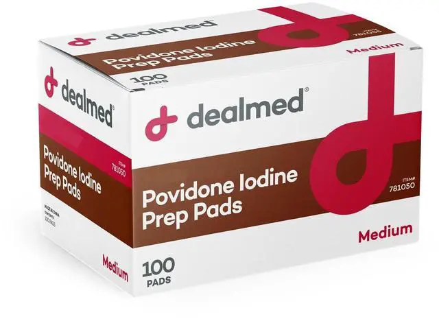 Main image of Povidone Iodine Prep Pad 10% - Individually Sealed Packets Perfect for Wound Care and Portable First Aid Kits, 100/Box (Pack of 1)