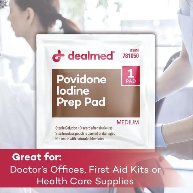Alt view image 7 of 7 - Povidone Iodine Prep Pad 10% - Individually Sealed Packets Perfect for Wound Care and Portable First Aid Kits, 100/Box (Pack of 1)
