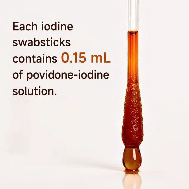 Alt view image 3 of 7 - Povidone Iodine Swabsticks, 100 Count, Individually Wrapped with Snap-Release Solution, Skin Prep Swabs for First Aid Kits, Wound Care & Travel with PP Storage Case