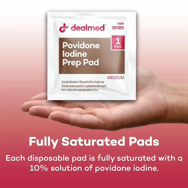 Alt view image 6 of 7 - Povidone Iodine Prep Pad 10% - Individually Sealed Packets Perfect for Wound Care and Portable First Aid Kits, 100/Box (Pack of 1)