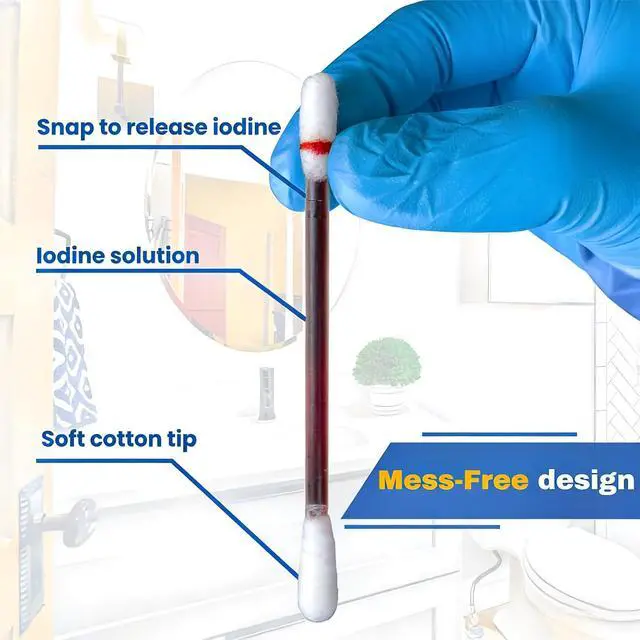 Alt view image 2 of 7 - 100 Sticks Povidone Iodine Swabsticks - FSA/HSA Snap-to-Activate Iodine Swabs for First Aid & Nasal Care, 10% Solution Wound Care Supplies, Individually Wrapped in Reusable Case