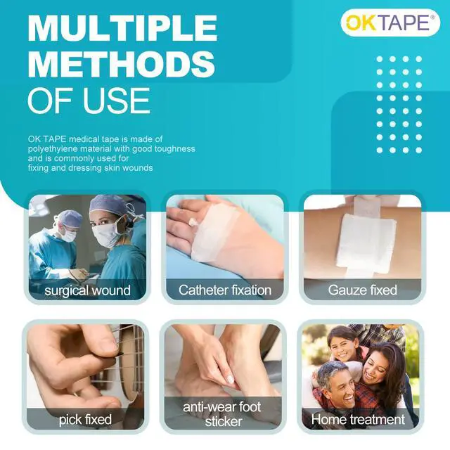 Alt view image 7 of 7 - OKPore Medical Surgical Tape Nonwoven (Pack of 6) - First Aid Surgical Tape Hypoallergenic and Breathable for Wound Dressing Care - 2in x 10yds