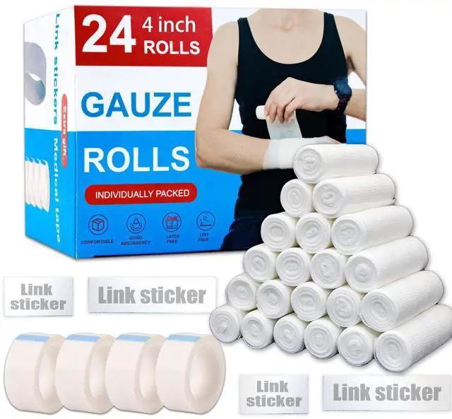 Main image of 24 Pack Gauze Rolls Bandages 4 x 4.1 yd Premium Quality Lint and Latex-Free Conforming Stretch Designed for Wound Care for Wound Dressing Support(Ideal for Home and car First aid Kits)