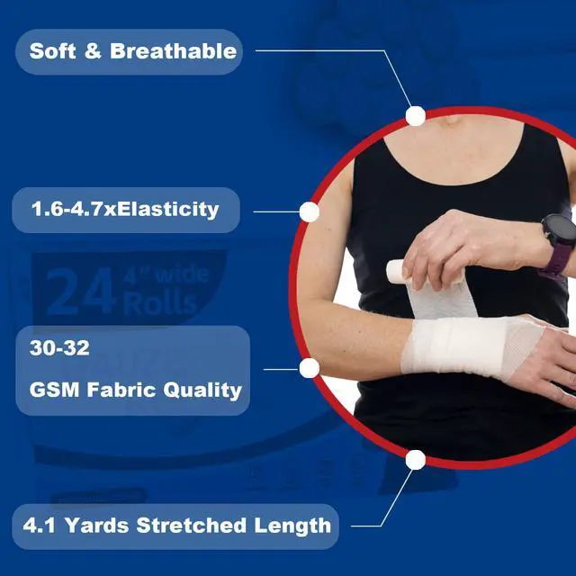 Alt view image 3 of 7 - 24 Pack Gauze Rolls Bandages 4 x 4.1 yd Premium Quality Lint and Latex-Free Conforming Stretch Designed for Wound Care for Wound Dressing Support(Ideal for Home and car First aid Kits)