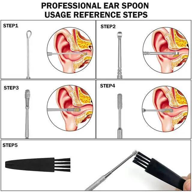 Alt view image 4 of 7 - 8 Pcs Ear Wax Removal Kit,Professional Double-Headed Ear Pick Earwax Removal Tools,316L Stainless Steel Ear Cleaner Curette with Cleaning Brush and Storage Box,Suit for Kid Adult(Silver)