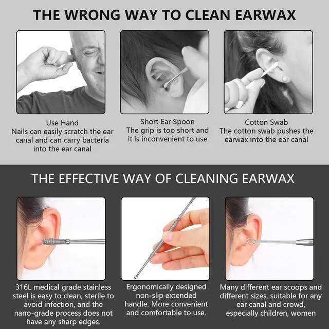 Alt view image 3 of 7 - 8 Pcs Ear Wax Removal Kit,Professional Double-Headed Ear Pick Earwax Removal Tools,316L Stainless Steel Ear Cleaner Curette with Cleaning Brush and Storage Box,Suit for Kid Adult(Silver)