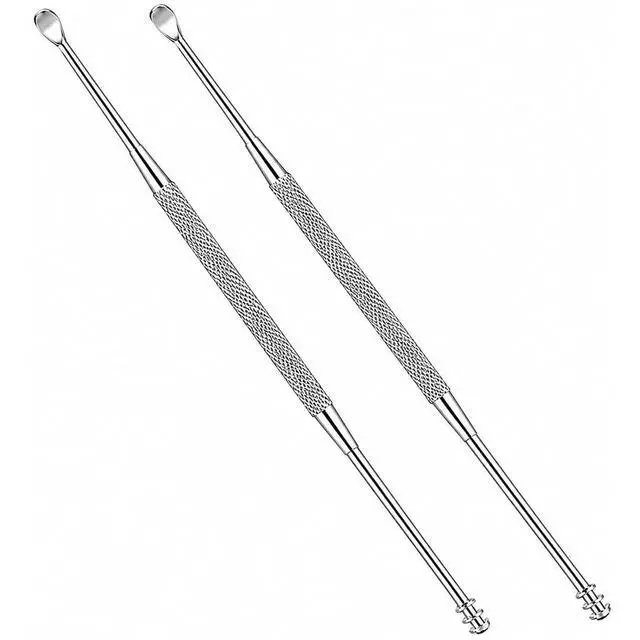 Main image of 2 Pack - Stainless Steel Ear Spoon Portable Double-Ended Ear Pick Ear Wax Removal Tools Cleaning Ear Cleaner Spoon Spiral Ear Clean Tool