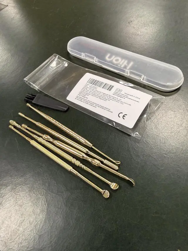 Alt view image 6 of 7 - 6 Pcs Extended Ear Wax Removal Kit,Professional Double-Headed Ear Pick Earwax Removal Tools,316L Stainless Steel Ear Cleaner Curette with Cleaning Brush and Storage Box,Suit for Kid Adult(Gold)