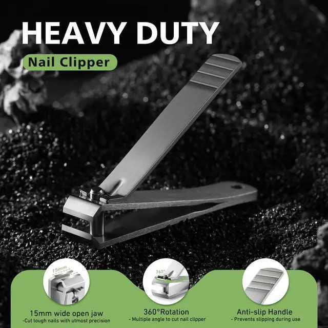 Alt view image 4 of 7 - Heavy Duty Straight Blade Nail Clippers for Thick Toenails, Professional Stainless Steel Fingernail Toenail Clippers Trimmers - Thick Wide Jaw Toe Nail Clippings for Seniors, Men & Women - Silver