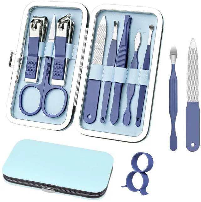 Main image of Manicure Set 8 in 1 Nail Clipper Set,Nail Clippers,Fingernail & Toenail Clippers,Manicure Tools,Pedicure Tools,Suitable for Travel Manicure Kit,Nail Set Kit with Everything Profe (Blue)