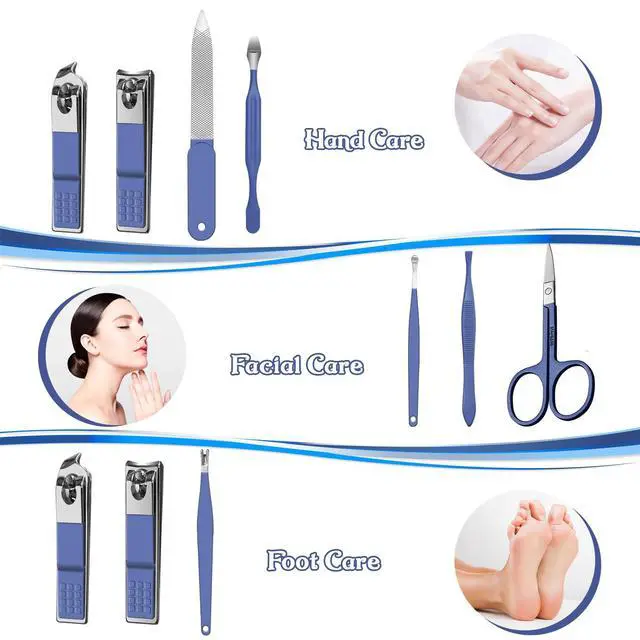 Alt view image 2 of 7 - Manicure Set 8 in 1 Nail Clipper Set,Nail Clippers,Fingernail & Toenail Clippers,Manicure Tools,Pedicure Tools,Suitable for Travel Manicure Kit,Nail Set Kit with Everything Profe (Blue)