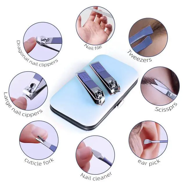 Alt view image 5 of 7 - Manicure Set 8 in 1 Nail Clipper Set,Nail Clippers,Fingernail & Toenail Clippers,Manicure Tools,Pedicure Tools,Suitable for Travel Manicure Kit,Nail Set Kit with Everything Profe (Blue)