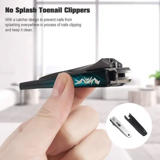 Alt view image 4 of 7 - Nail Clippers with Catcher 2 PCS Set, No Splash Fingernail Clipper and Toenail Clipper, Stainless Steel Nail Cutters - W/Black Metal Case Packing