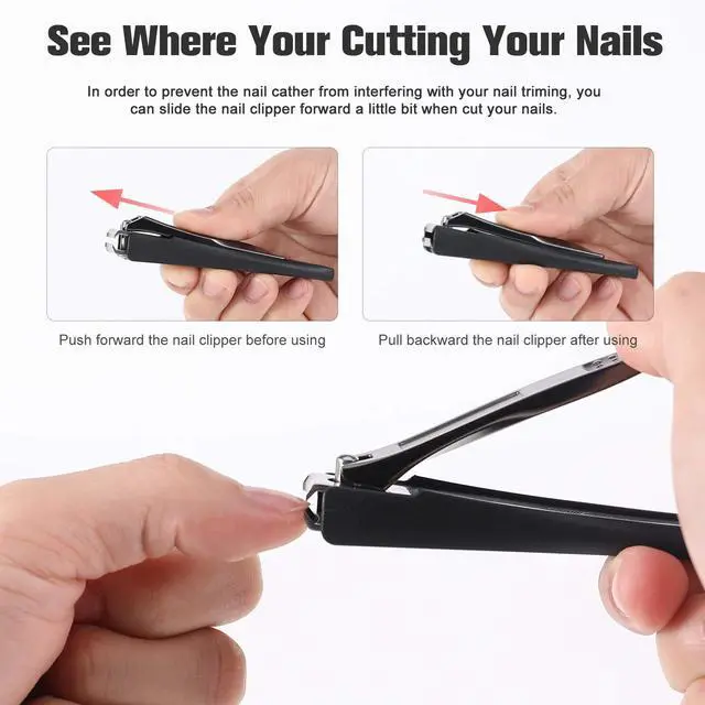 Alt view image 5 of 7 - Nail Clippers with Catcher 2 PCS Set, No Splash Fingernail Clipper and Toenail Clipper, Stainless Steel Nail Cutters - W/Black Metal Case Packing
