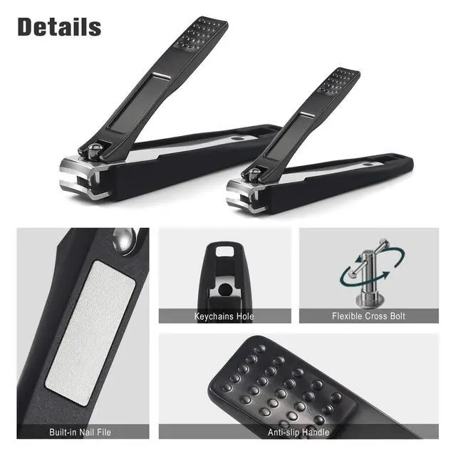 Alt view image 6 of 7 - Nail Clippers with Catcher 2 PCS Set, No Splash Fingernail Clipper and Toenail Clipper, Stainless Steel Nail Cutters - W/Black Metal Case Packing