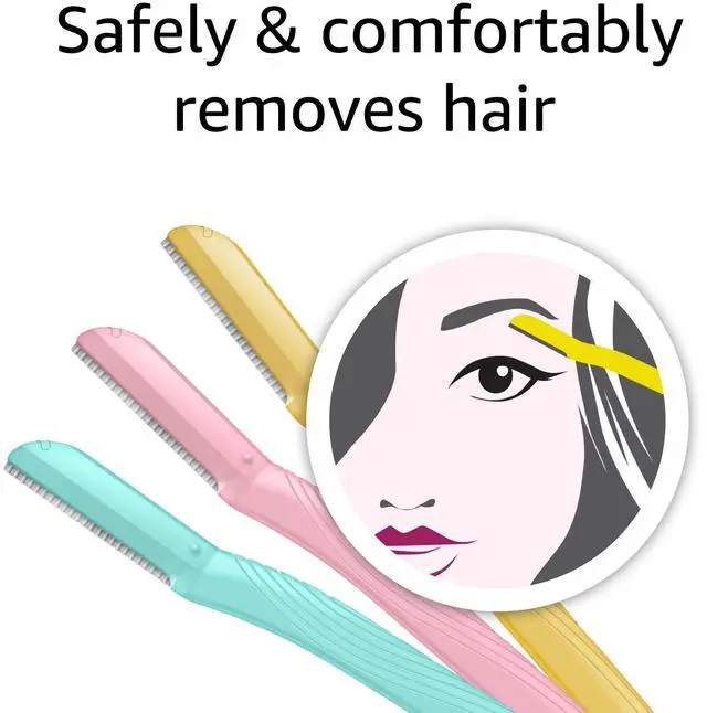 Alt view image 3 of 7 - Women's Dermaplaning Tool, Peach Fuzz Remover, Facial Hair Removal, Exfoliating Face Razor with Microguard Blade for Safe Eyebrow Shaping, Includes Blade Cover, Multicolor, 3 Count