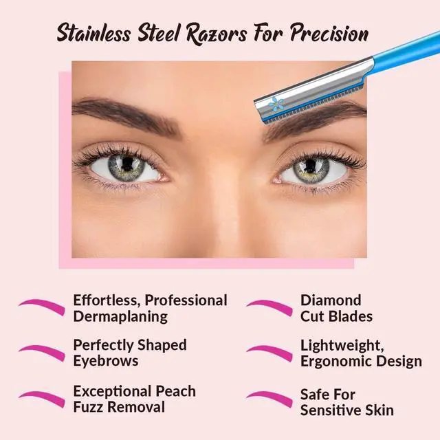 Alt view image 6 of 7 - Facial Razor Hair Removal - Dermaplaning Tool Peach Fuzz Remover Trimmer Women Remove Fine Hair Blue Eyebrow Razors Dermaplane Face Shavers Exfoliating Sensitive Skin Travel Essential