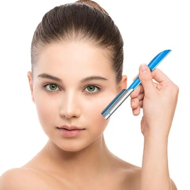 Alt view image 7 of 7 - Facial Razor Hair Removal - Dermaplaning Tool Peach Fuzz Remover Trimmer Women Remove Fine Hair Blue Eyebrow Razors Dermaplane Face Shavers Exfoliating Sensitive Skin Travel Essential