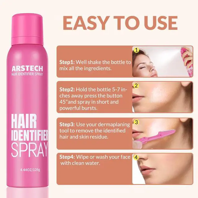 Alt view image 5 of 6 - Hair Identifier Spray for Face Shaving Dermaplaning Tool Skin Body Dermaplaning Spray for Women with 4 Face Razor for Face Shaver Hair Removal Kit Excess Hair Dermaplane Razor for Women Face