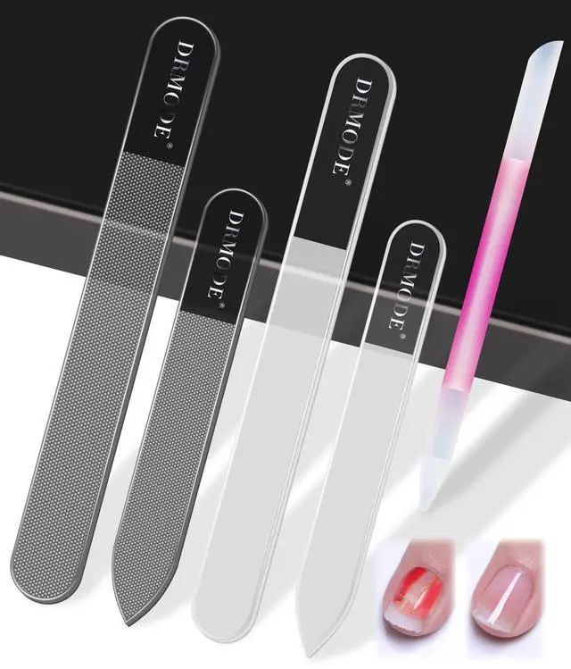 Main image of Glass Nail File Buffer with Case - 5PCS Nail Buffer and Nail Shiner Kit Glass Cuticle Pusher Nail Care for Men Women Nail Files for Natural Acrylic Nails Fingernail Files Manicure Tool