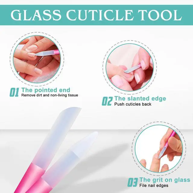 Alt view image 4 of 7 - Glass Nail File Buffer with Case - 5PCS Nail Buffer and Nail Shiner Kit Glass Cuticle Pusher Nail Care for Men Women Nail Files for Natural Acrylic Nails Fingernail Files Manicure Tool