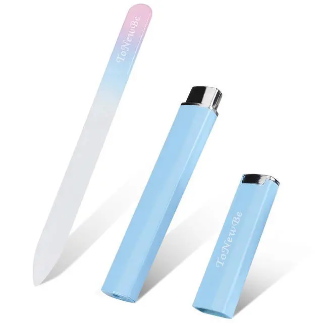 Alt view image 2 of 7 - Glass Nail File in Case, Glass Fingernail File, Czech File, Double-Sided Etched Nail File for Nail Art & Nail Care, Christmas Gifts Stocking Stuffers (Pink-Blue)
